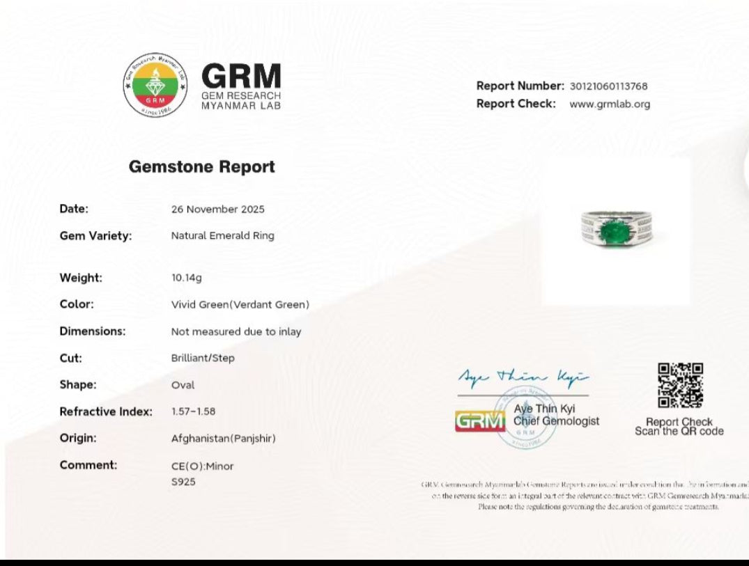 5 of 6 Limited Panjshir Emerald Men’s Ring – 2.45ct Vivid Verdant Green Masterpiece (White Gold Finish)