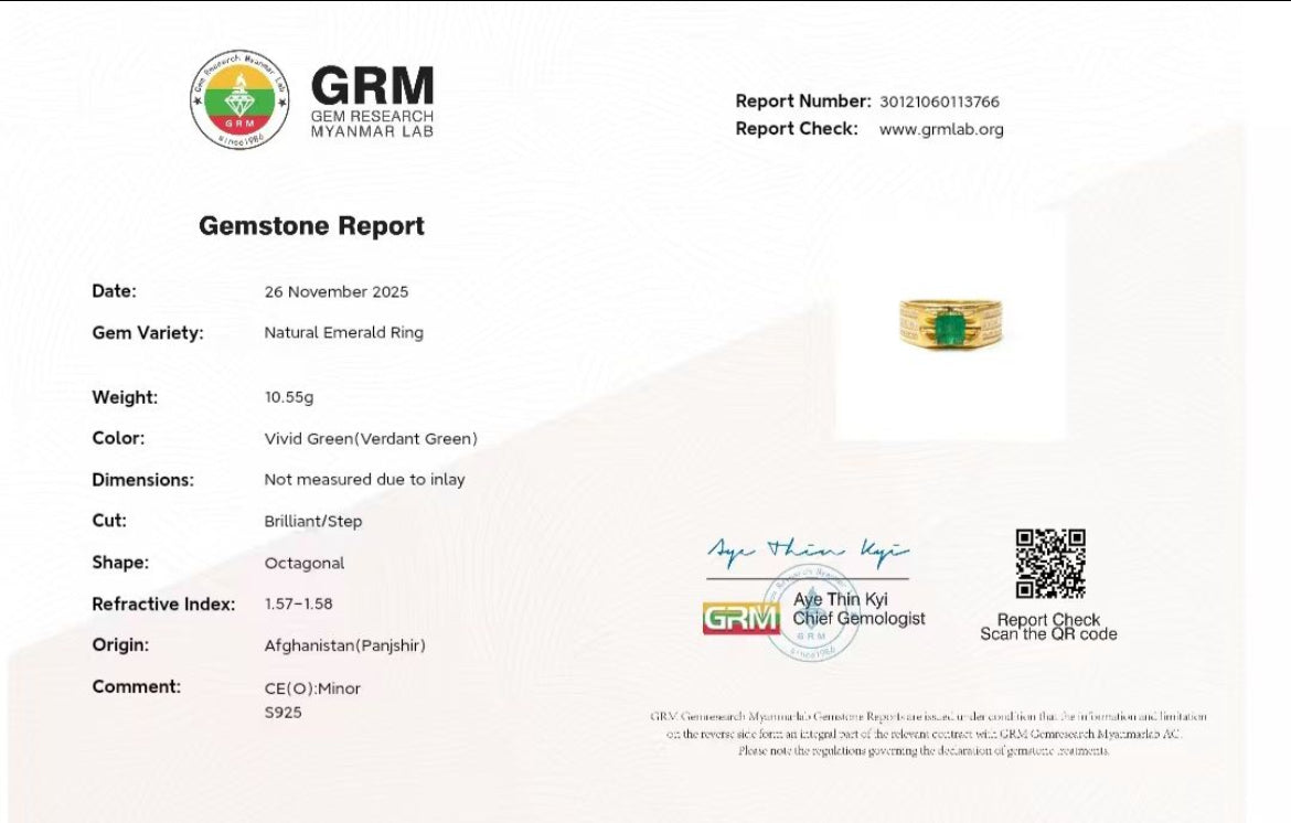 6 of 6 Limited Panjshir Emerald Men’s Ring – 2.10ct Vivid Verdant Green Octagonal Masterpiece (Yellow Gold Finish)