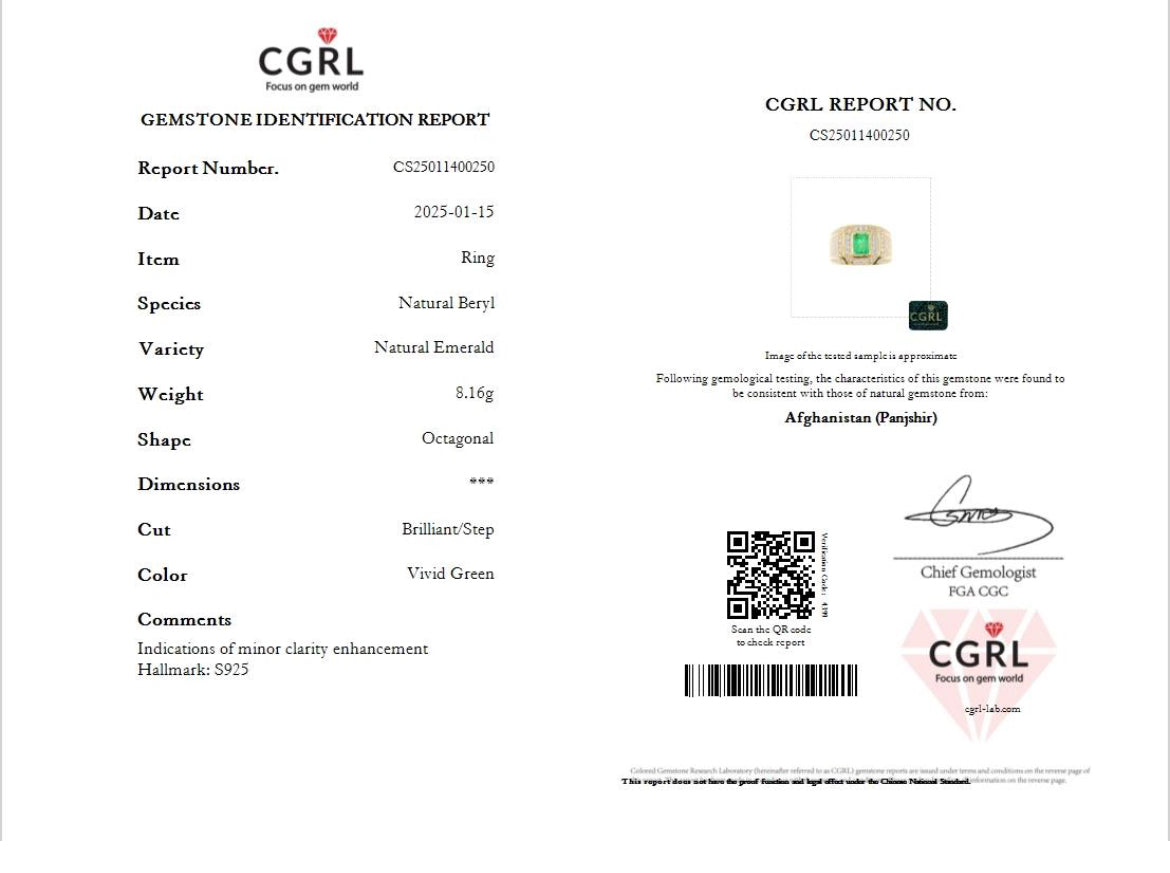 3 of 6 Limited Panjshir Emerald Men’s Ring – 1.55ct Vivid Verdant Green Masterpiece (Yellow Gold Finish)