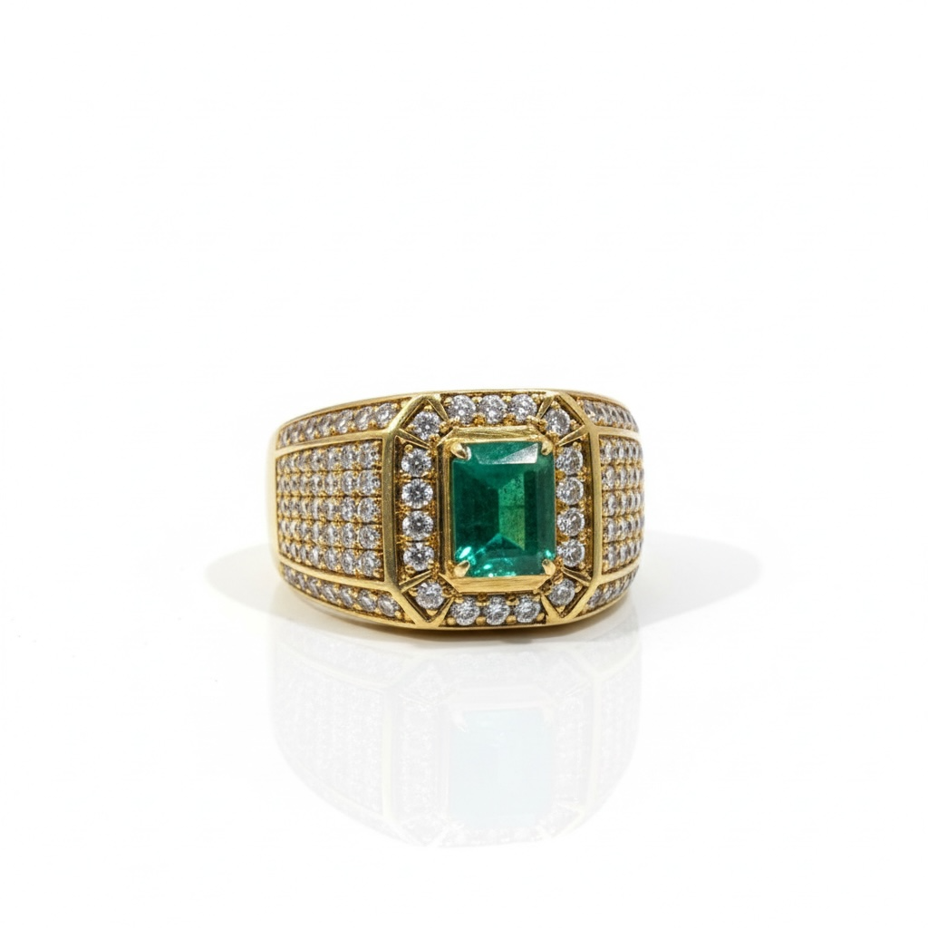 3 of 6 Limited Panjshir Emerald Men’s Ring – 1.55ct Vivid Verdant Green Masterpiece (Yellow Gold Finish)
