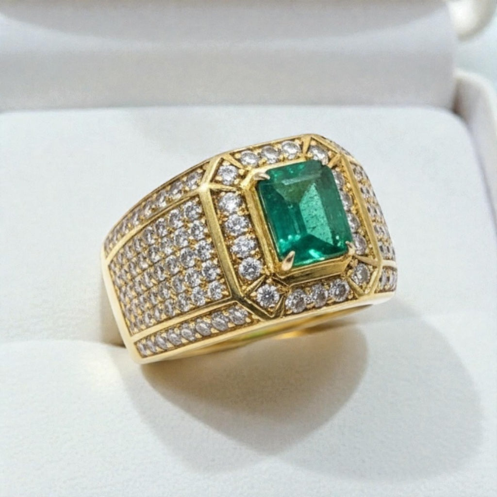 3 of 6 Limited Panjshir Emerald Men’s Ring – 1.55ct Vivid Verdant Green Masterpiece (Yellow Gold Finish)