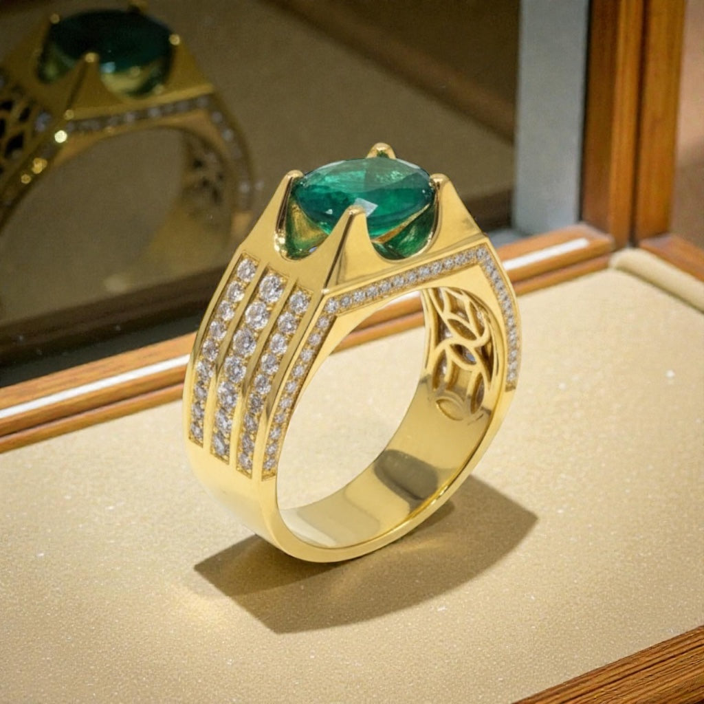 4 of 6 Limited Panjshir Emerald Men’s Ring – 2.10ct Vivid Verdant Green Oval Masterpiece