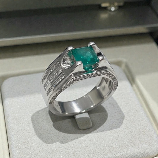 2 of 6 Limited Panjshir Emerald Men’s Ring – 2.10ct Vivid Verdant Green Masterpiece (White Gold Finish)