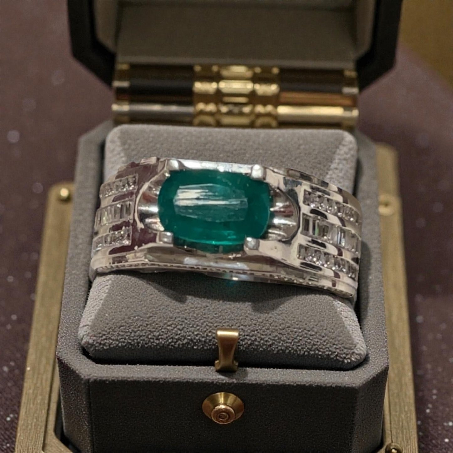 5 of 6 Limited Panjshir Emerald Men’s Ring – 2.45ct Vivid Verdant Green Masterpiece (White Gold Finish)