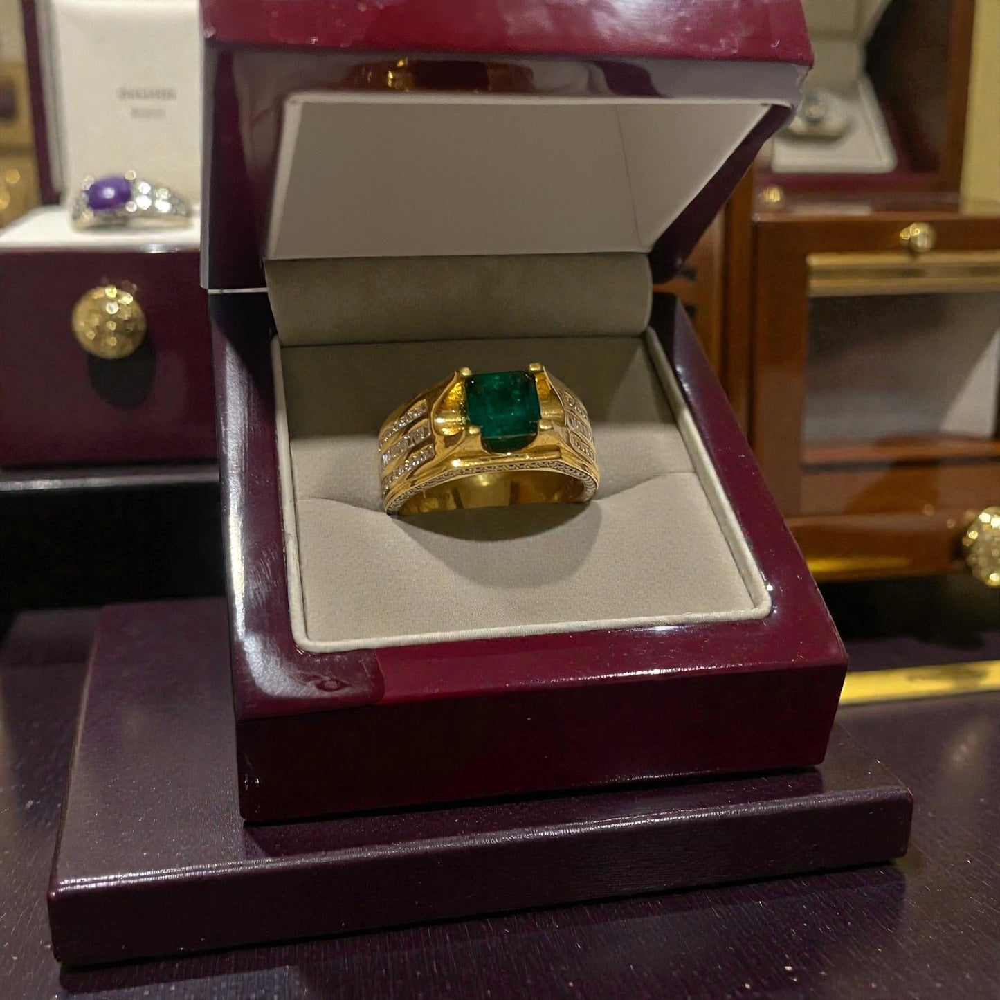 6 of 6 Limited Panjshir Emerald Men’s Ring – 2.10ct Vivid Verdant Green Octagonal Masterpiece (Yellow Gold Finish)