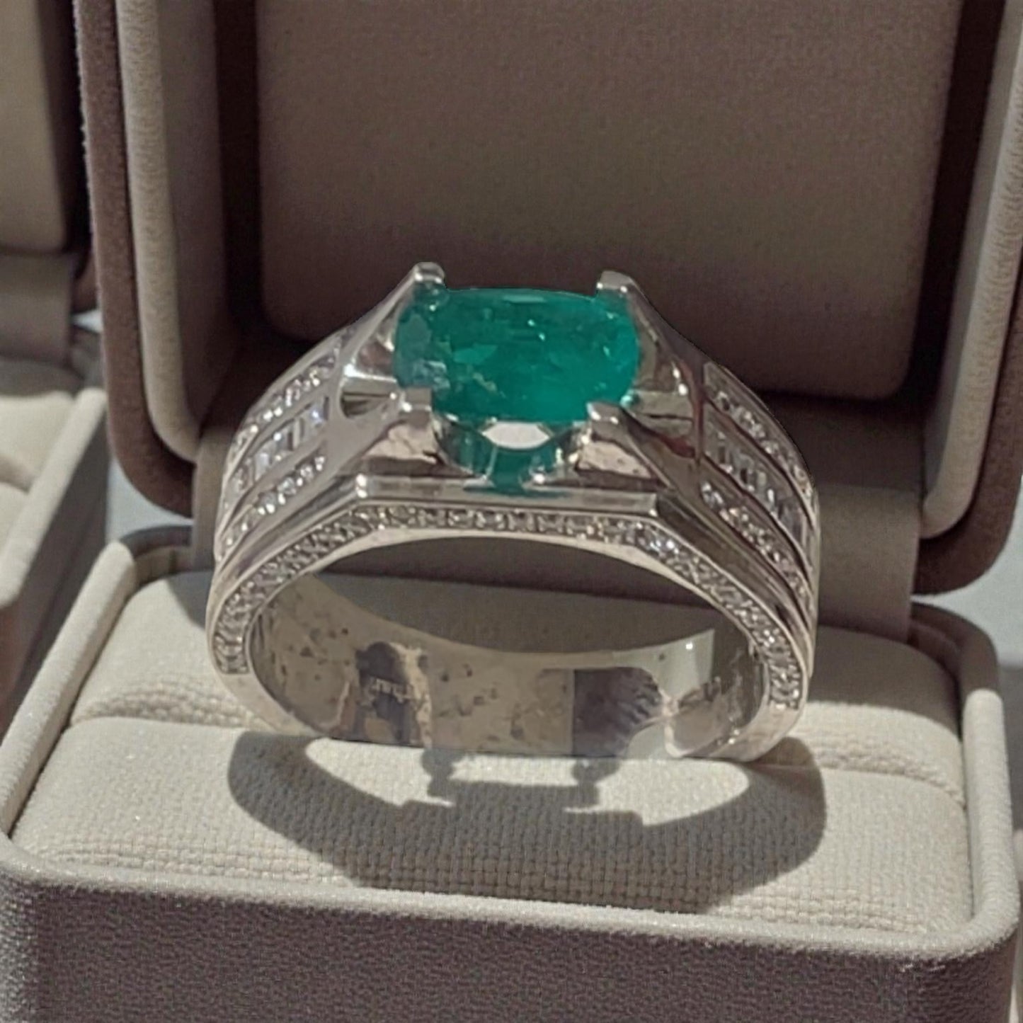 5 of 6 Limited Panjshir Emerald Men’s Ring – 2.45ct Vivid Verdant Green Masterpiece (White Gold Finish)